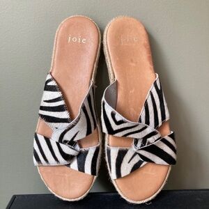 Joie | Rafi Zebra Stripe Patterned Leather Espadrilles Flat Platform Sandal